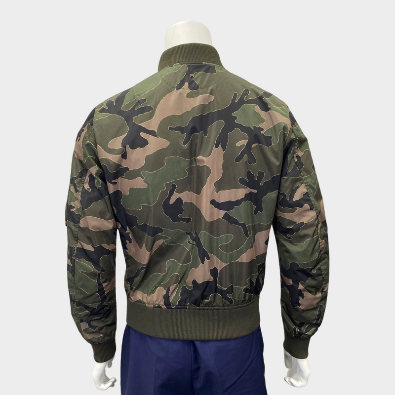 Valentino Men's Green Camouflage Print Bomber Jacket