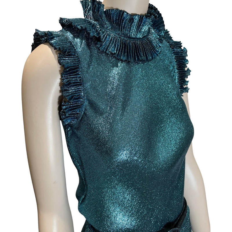 second-hand Luisa Beccaria glitter Azure pleated maxi dress | IT40
