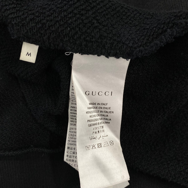 Gucci men's black cotton logo hoodie with animal embroidery