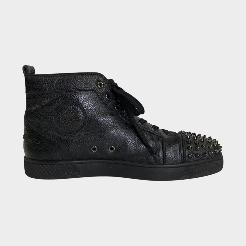Christian Louboutin men's black leather ankle trainers with studs on the front
