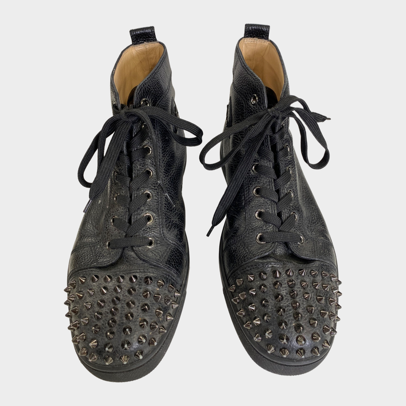 Christian Louboutin men's black leather ankle trainers with studs on the front