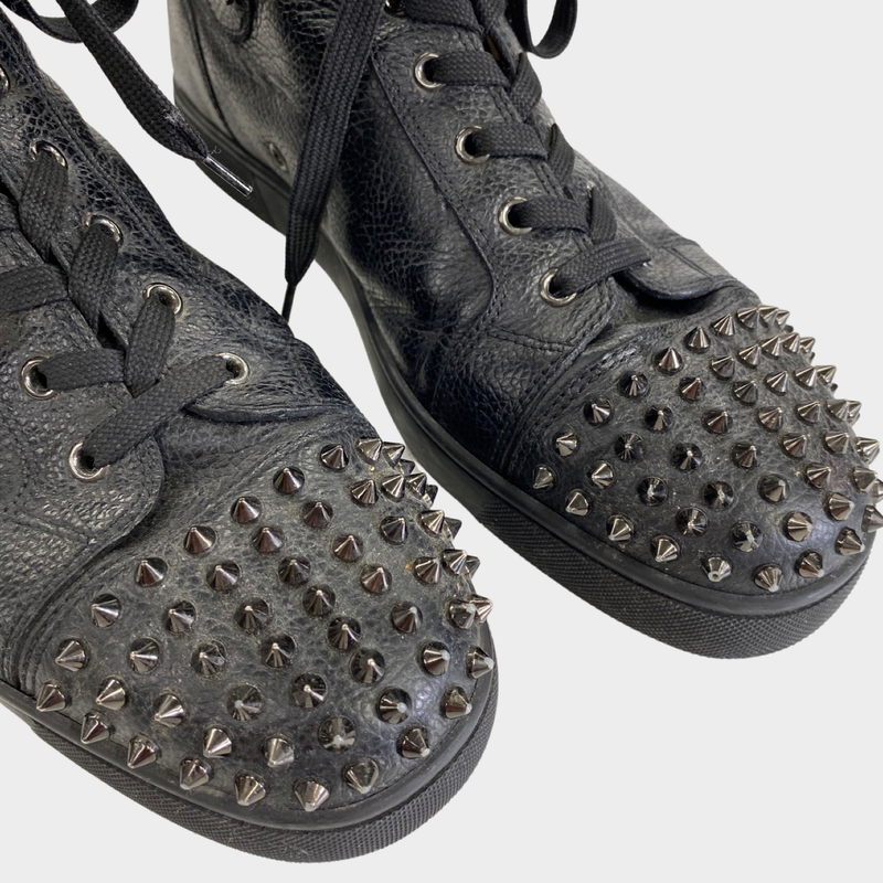 Christian Louboutin men's black leather ankle trainers with studs on the front