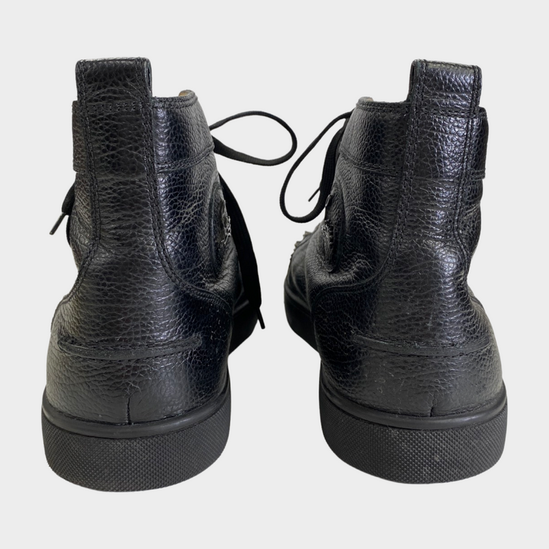 Christian Louboutin men's black leather ankle trainers with studs on the front