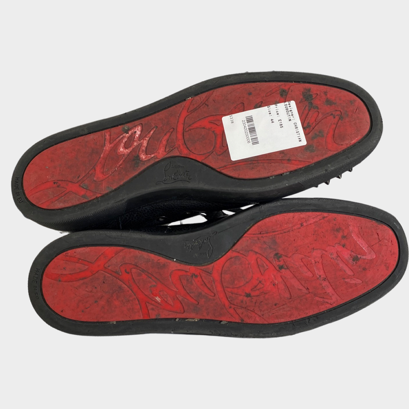 Christian Louboutin men's black leather ankle trainers with studs on the front