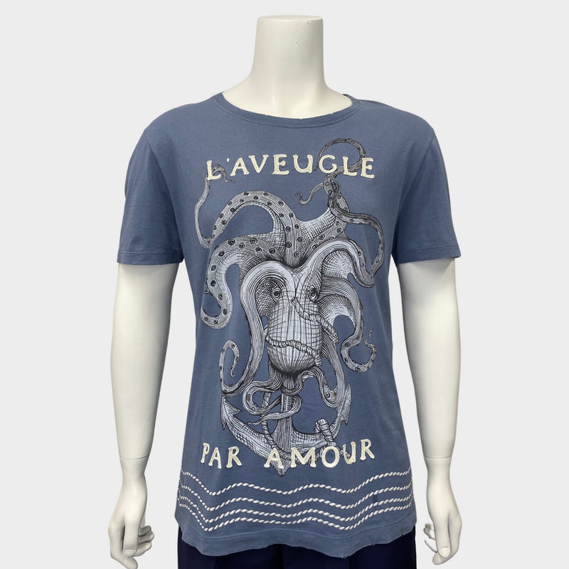 Gucci men's blue T-shirt with octopus print