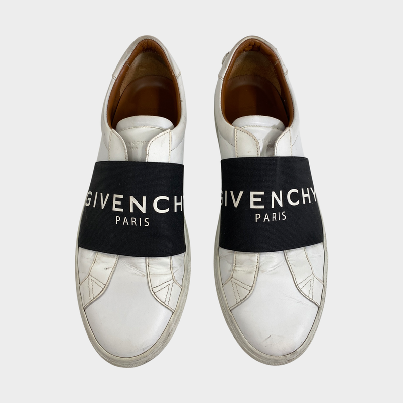 Givenchy men's white leather trainers with elasticated logo band