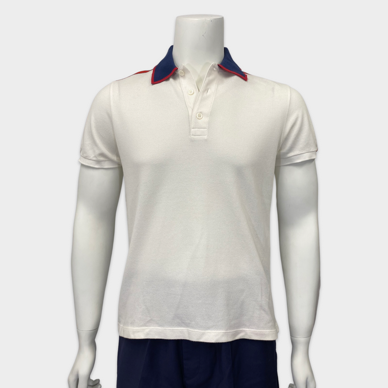 Gucci men's ecru cotton polo top with side logo