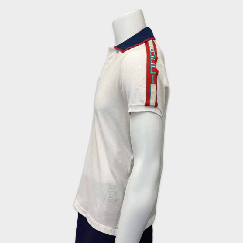 Gucci men's ecru cotton polo top with side logo