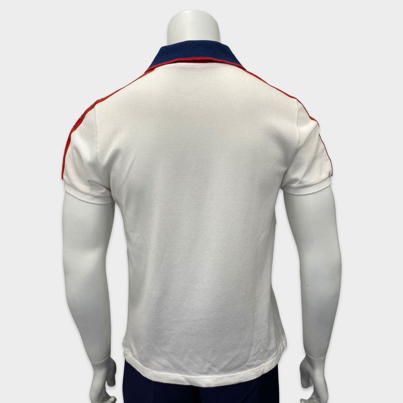 Gucci men's ecru cotton polo top with side logo
