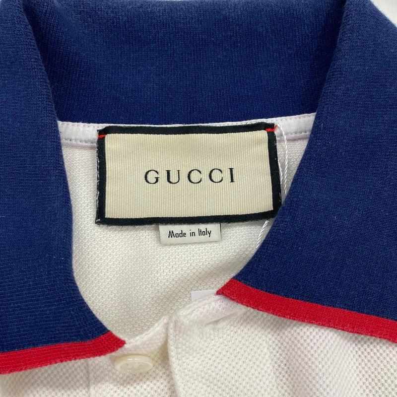 Gucci men's ecru cotton polo top with side logo