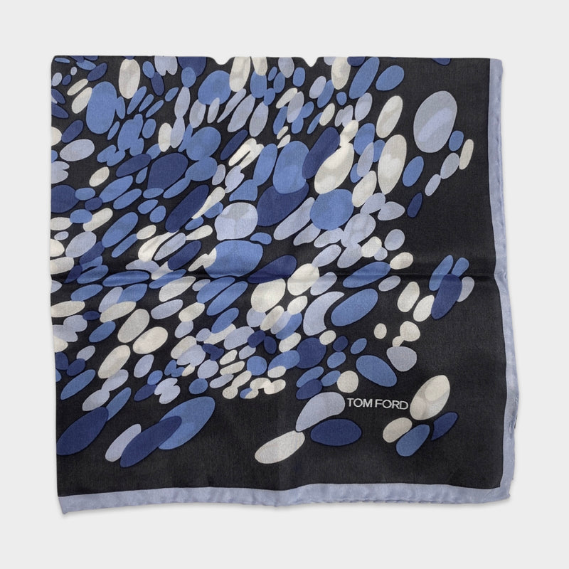 Tom Ford abstract print blue and grey pocket square