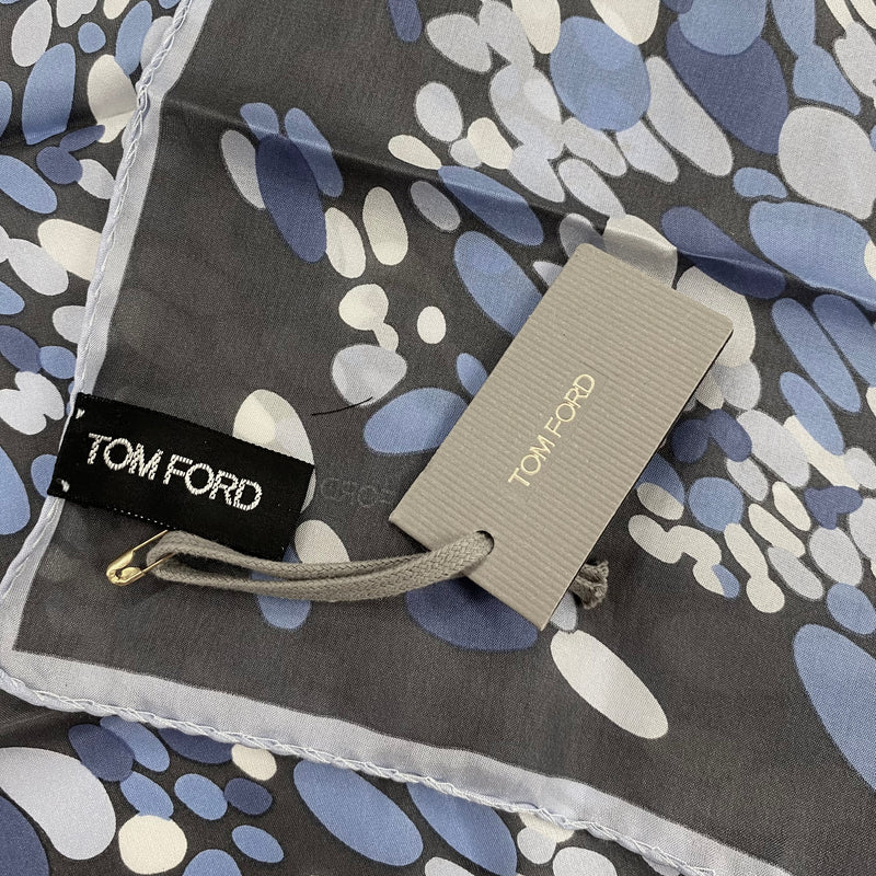 Tom Ford abstract print blue and grey pocket square