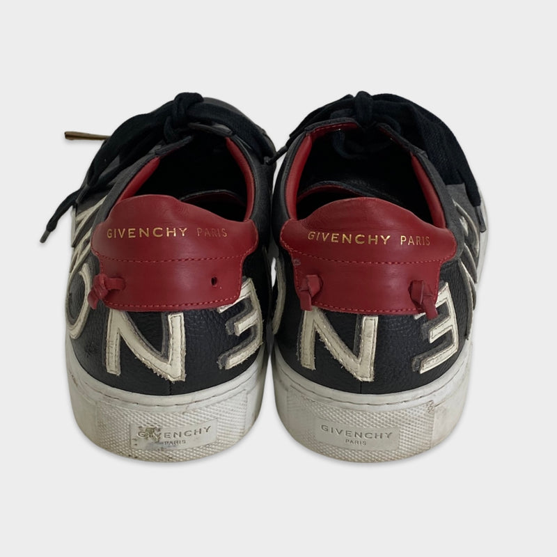 Givenchy men's black leather trainers with upside-down logo