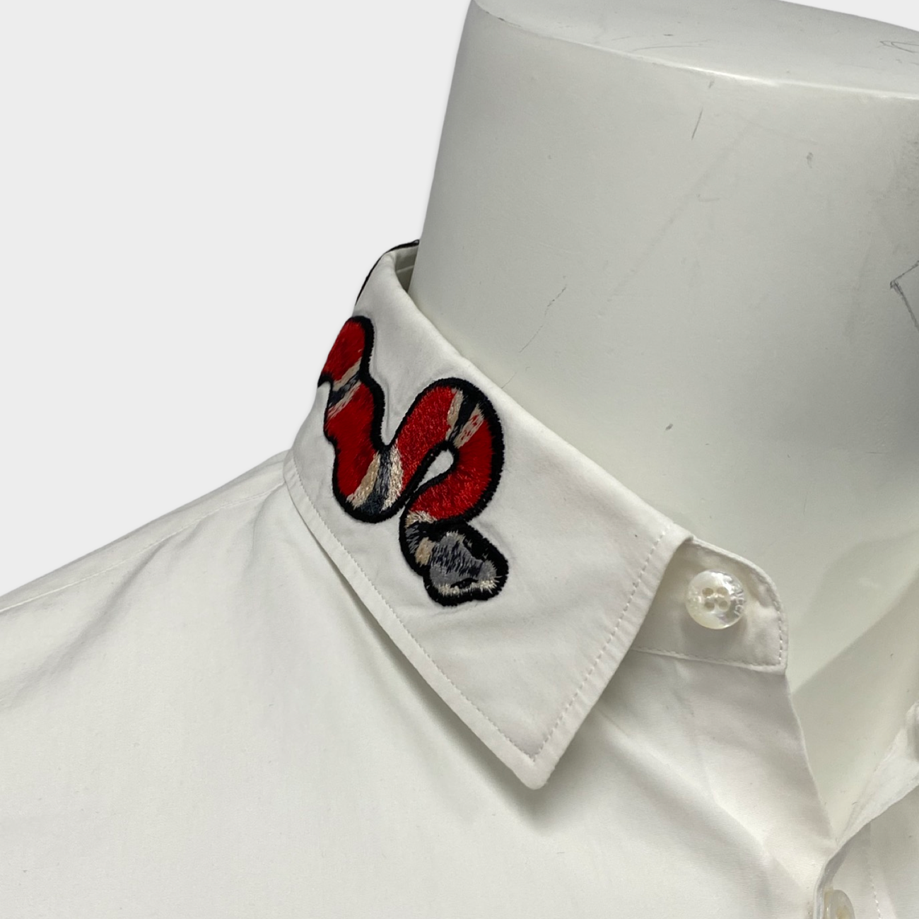 Gucci White Snake Collar Shirt for Men