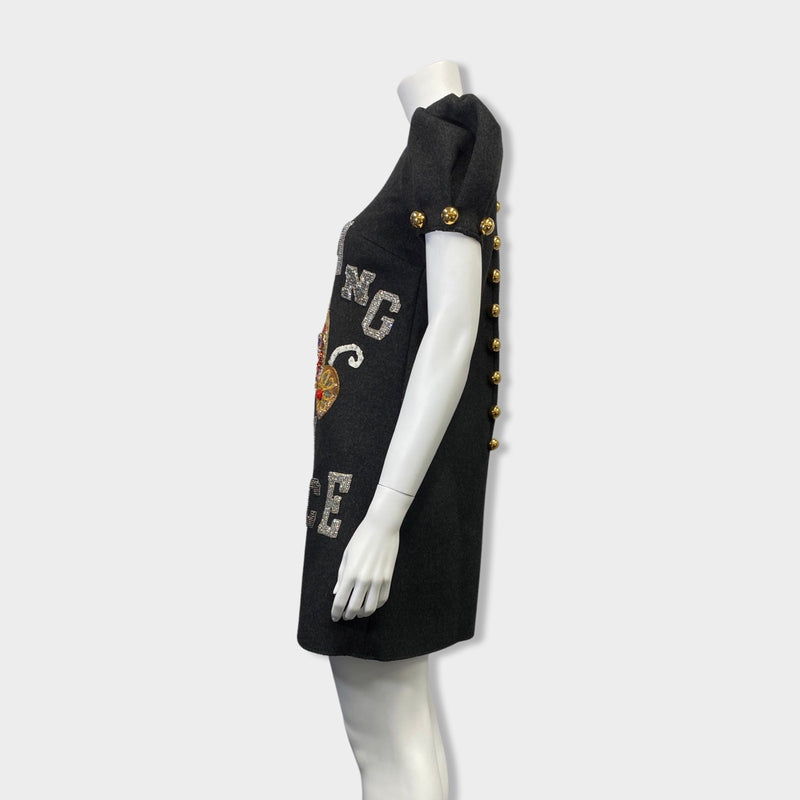 DOLCE&GABBANA Dreaming Of My Prince crystal-embellished  grey wool mini dress