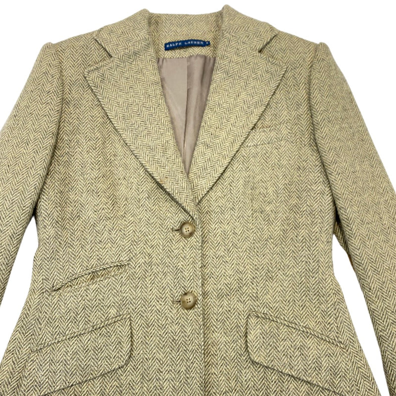 pre-loved RALPH LAUREN lemon grey herringbone woolen jacket | Size US6