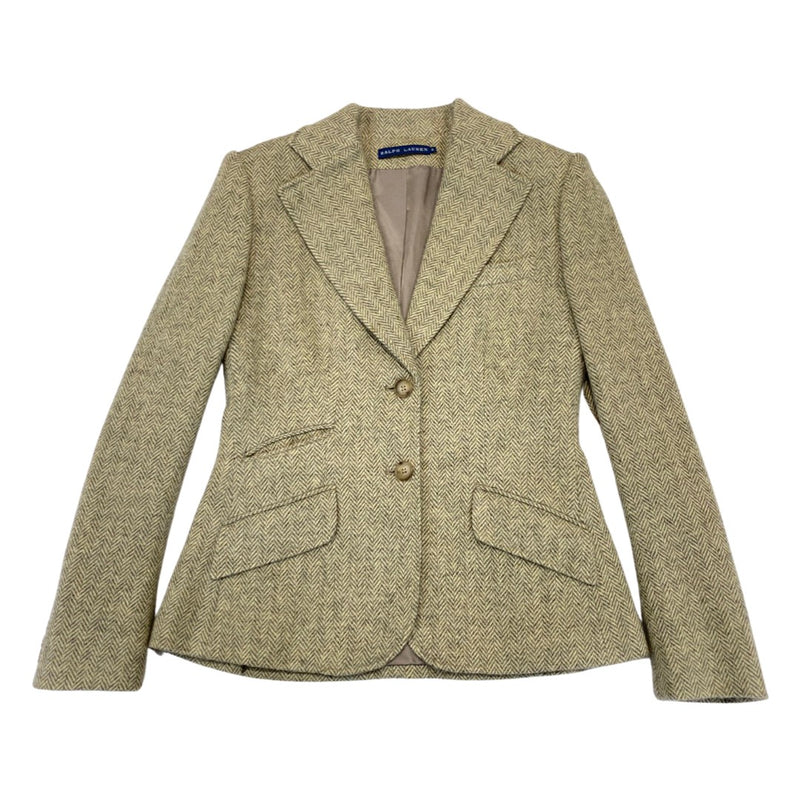 second-hand RALPH LAUREN lemon grey herringbone woolen jacket | Size US6