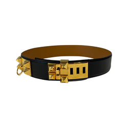 pre-loved Hermes black leather medor belt