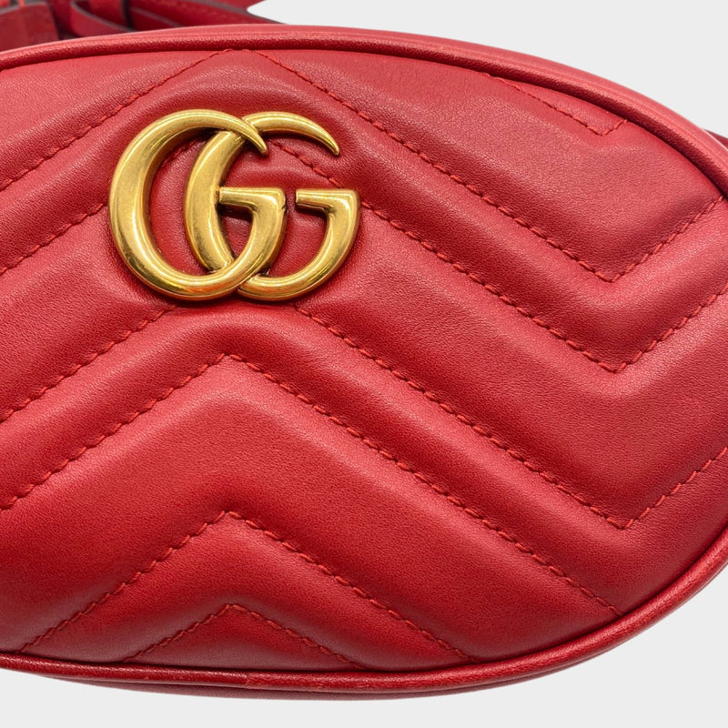 second-hand GUCCI red leather belted camera bag