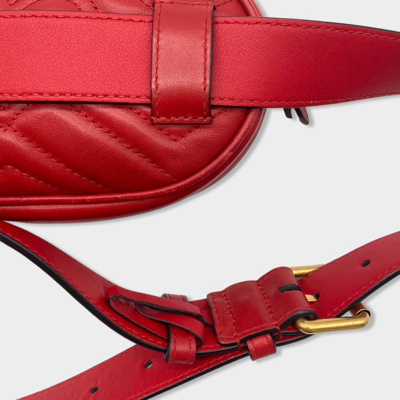 GUCCI red leather belted camera bag