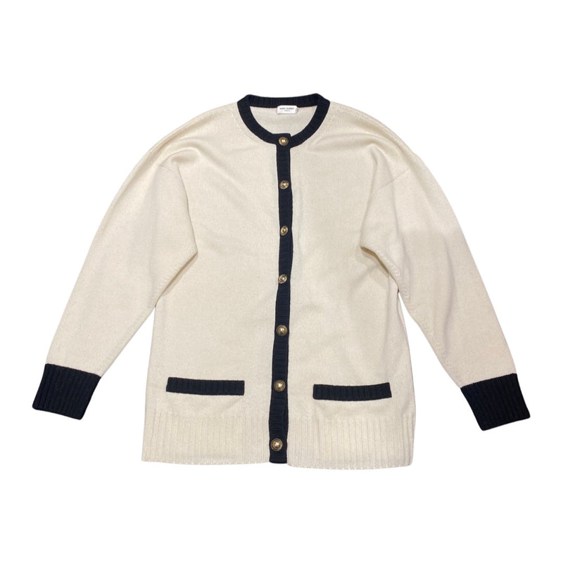 pre-owned SAINT LAURENT black and white cashmere cardigan | Size XS