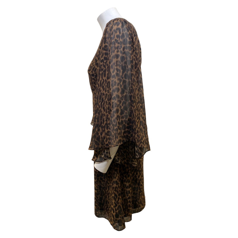 second-hand SAINT LAURENT brown animal print silk dress | FR36