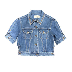 pre-owned CHLOE blue denim short sleeve jacket | Size FR36