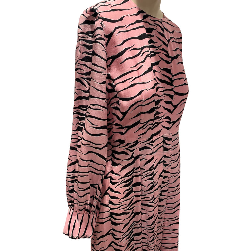 Rixo pink animal print silk dress