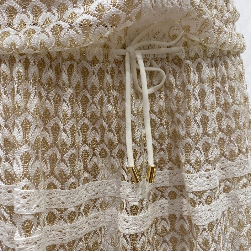 MELISSA ODABASH mini gold and white knitted beach dress