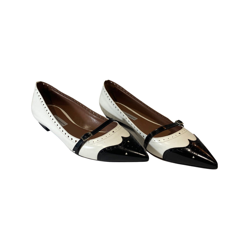 pre-owned TABITHA SIMMONS black and white leather flats | Size 38.5