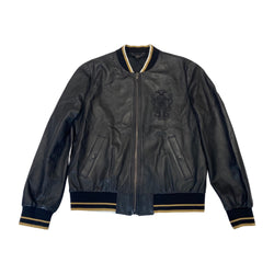 pre-owned ROBERTO CAVALLI logo black leather jacket | Size IT52