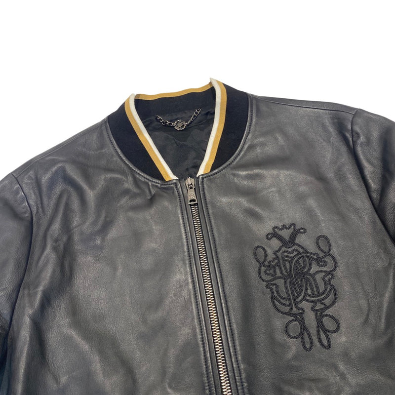 second-hand ROBERTO CAVALLI logo black leather jacket | Size IT52