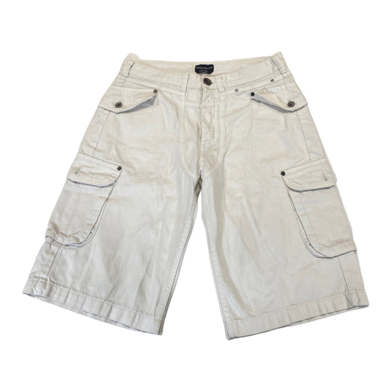 pre-owned EMPORIO ARMANI white denim shorts | Size 46