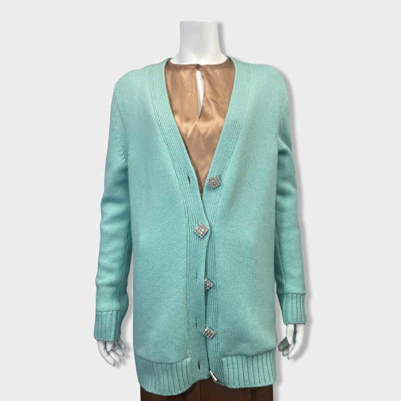 pre-owned RALPH&RUSSO mint cashmere cardigan with rhinestone buttons | Size M