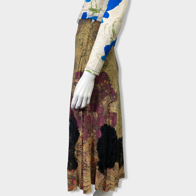 second-hand VALENTINO multicolour floral print suede and cotton skirt | Size IT38