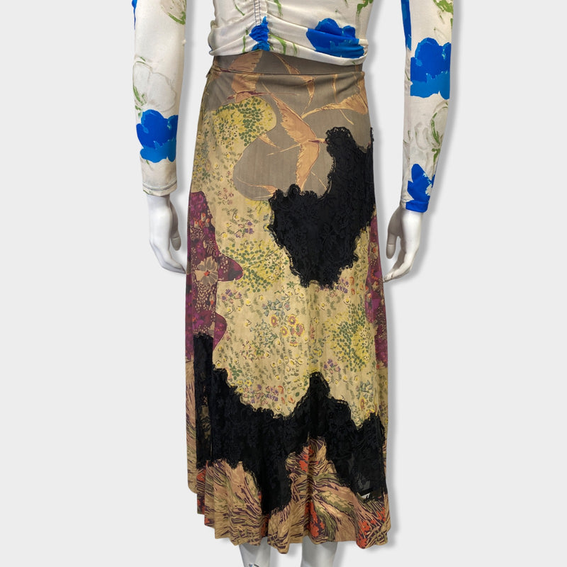 VALENTINO multicolour floral print suede and cotton skirt