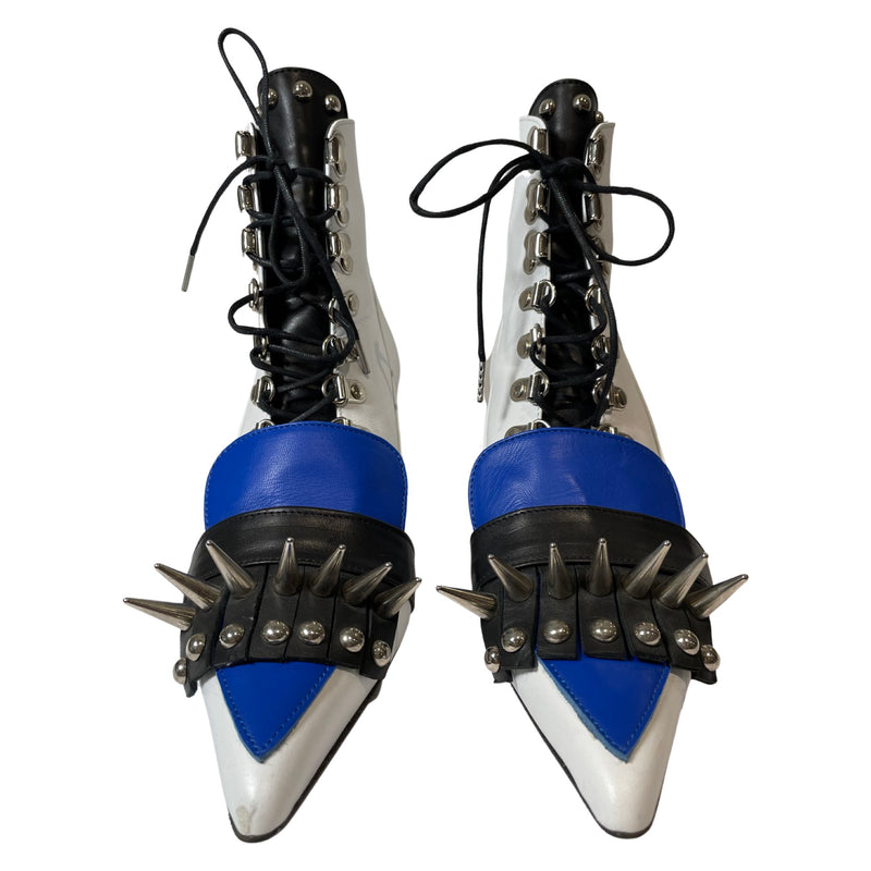 pre-loved MARQUES ALMEIDA white and blue spiked leather ankle boots