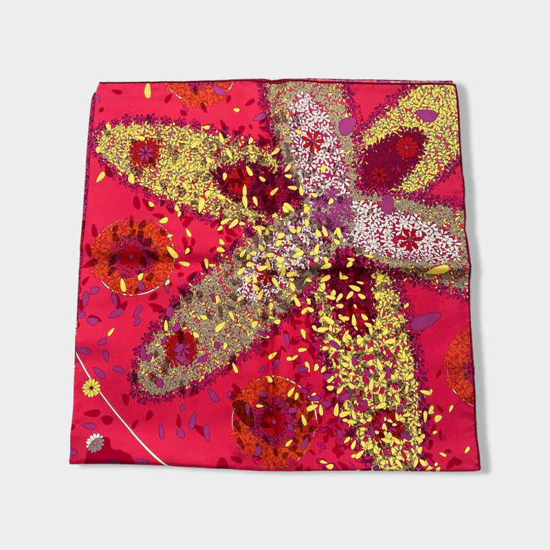 HERMÈS 90 fuchsia and red silk scarf