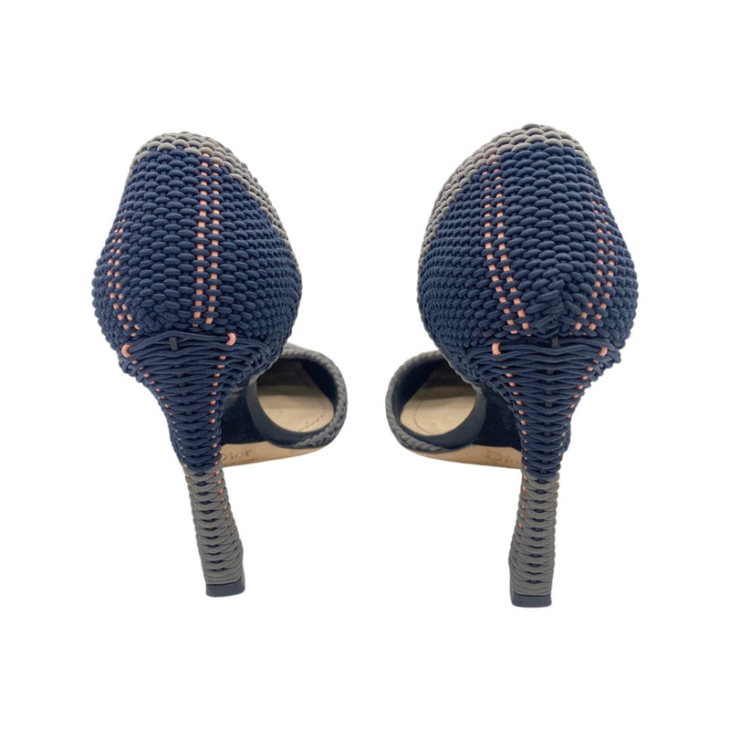 CHRISTIAN DIOR navy and pink weave pumps