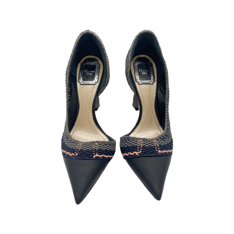 second-hand CHRISTIAN DIOR navy and pink weave pumps | Size 36