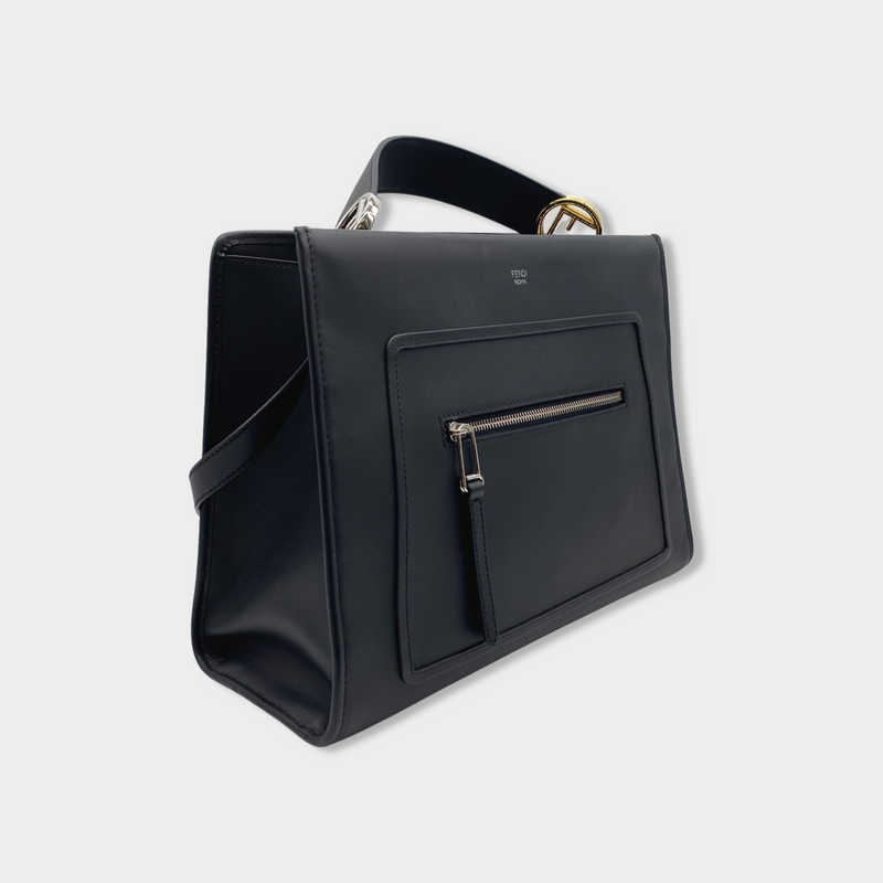 pre-loved FENDI black leather handbag