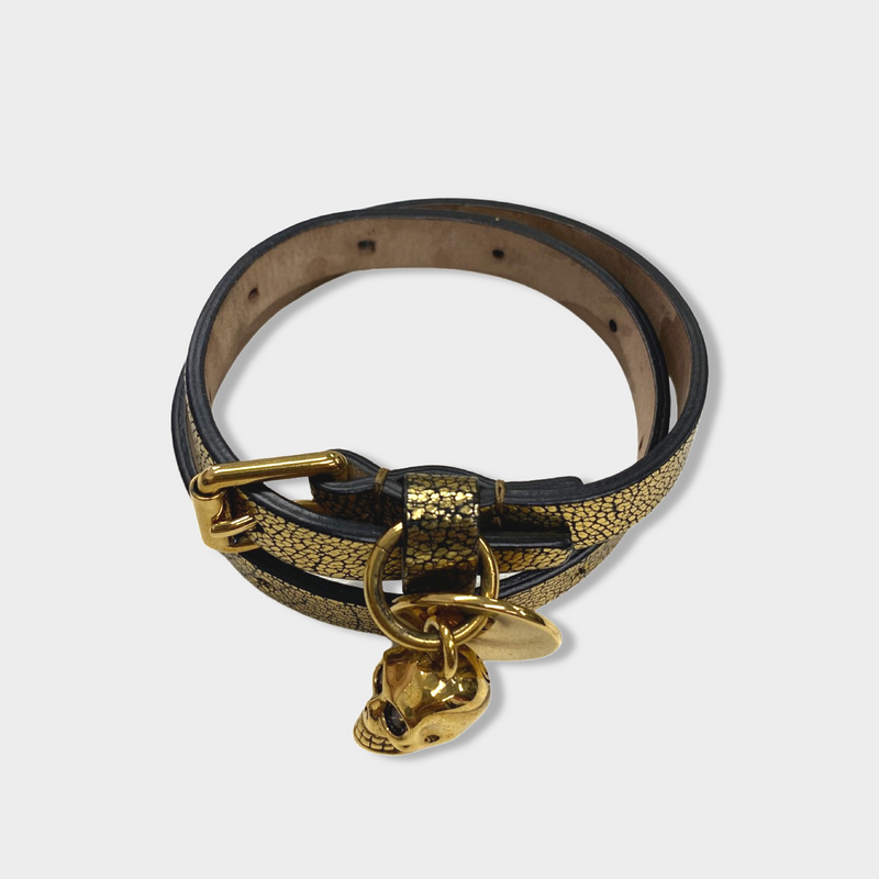 pre-loved ALEXANDER MCQUEEN patent gold leather bracelet