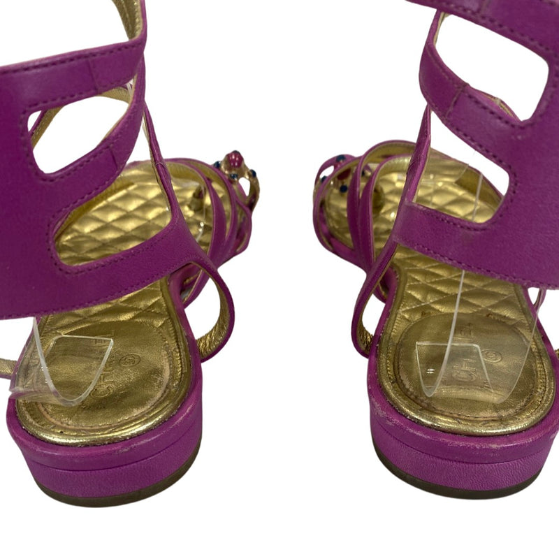 CHANEL fuchsia and gold leather sandals