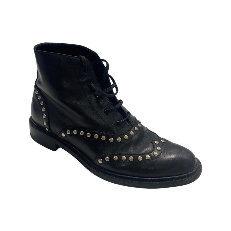 pre-owned SAINT LAURENT black studded leather boots | Size 38