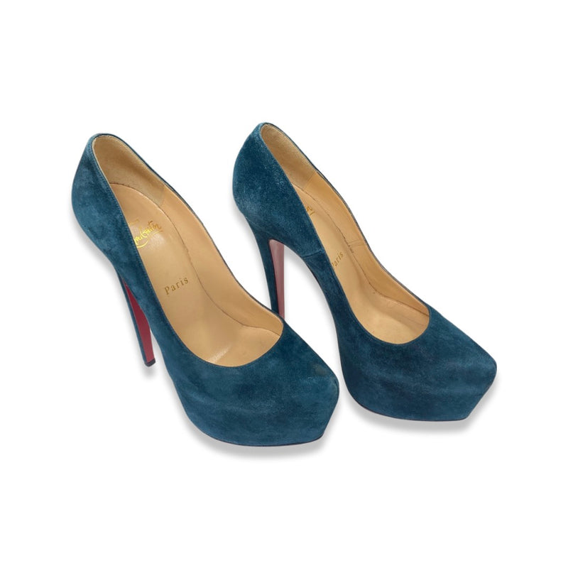 second-hand CHRISTIAN LOUBOUTIN azure suede platform heels | Size 39