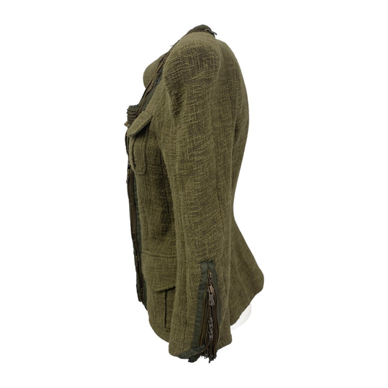 second-hand BALMAIN khaki zipped padded shoulder cotton jacket | Size FR40