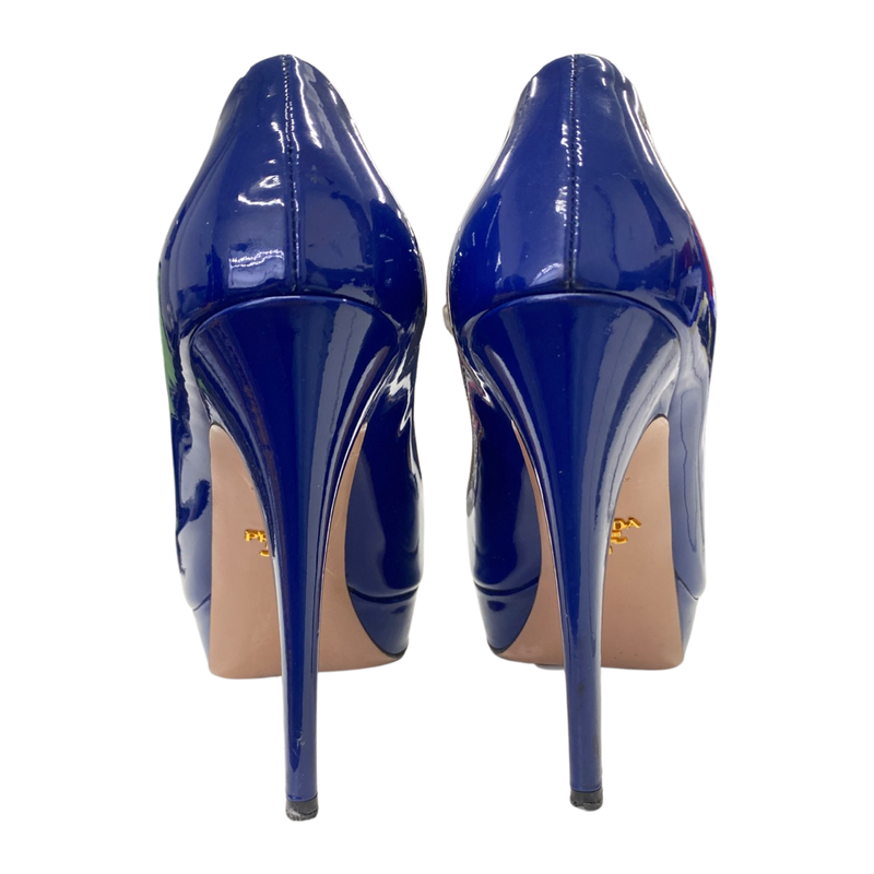 PRADA blue patent leather platform heels