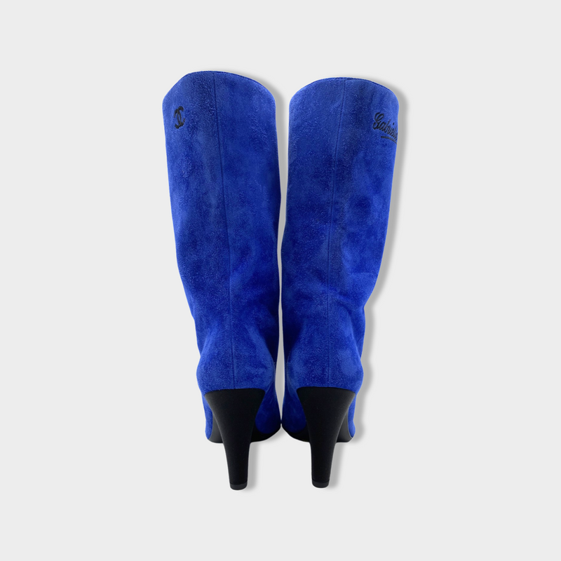 CHANEL blue suede boots