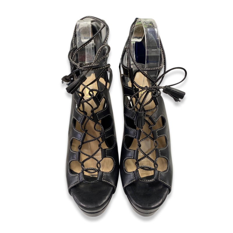 second-hand CHRISTIAN LOUBOUTIN black open toe leather sandal heels | Size 40