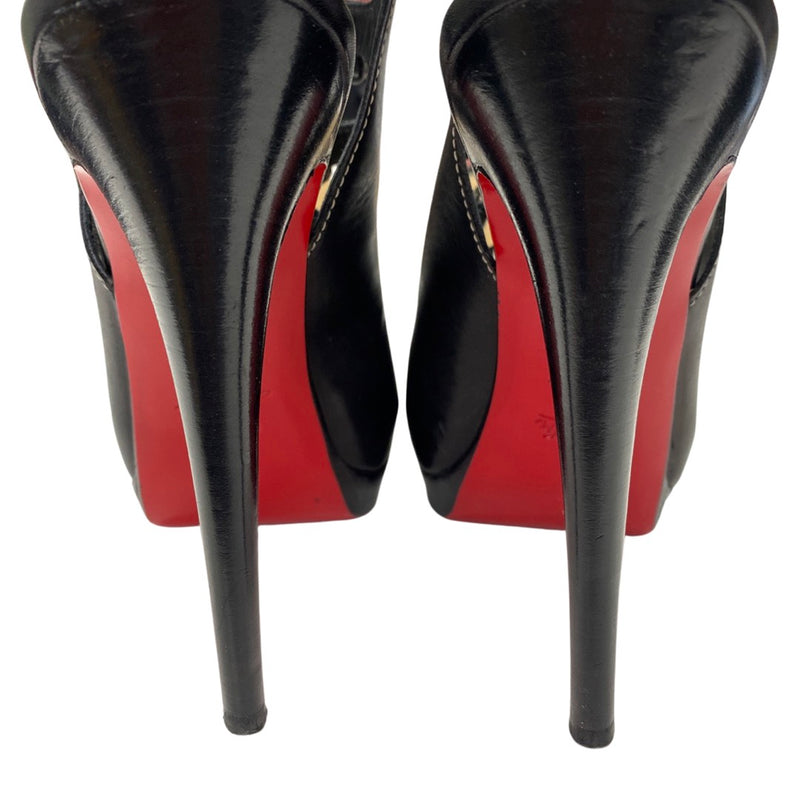 CHRISTIAN LOUBOUTIN black open toe leather sandal heels